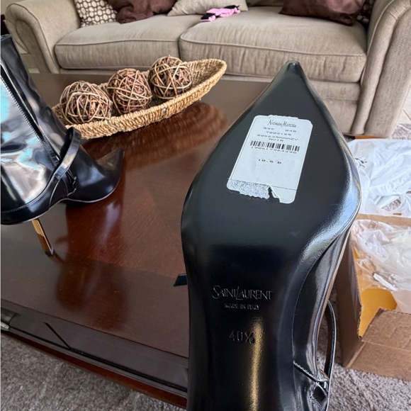 Saint Laurent Black Patent  Lee Pointed Toe Ankle Boots Accents NWT - Picture 12 of 16